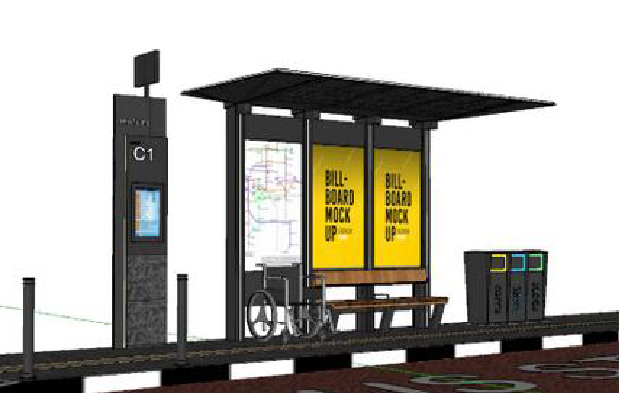 Tipe perhentian off-corridor halte kecil, menampilkan sebuah bangunan kecil dengan atap untuk perlindungan dari cuaca